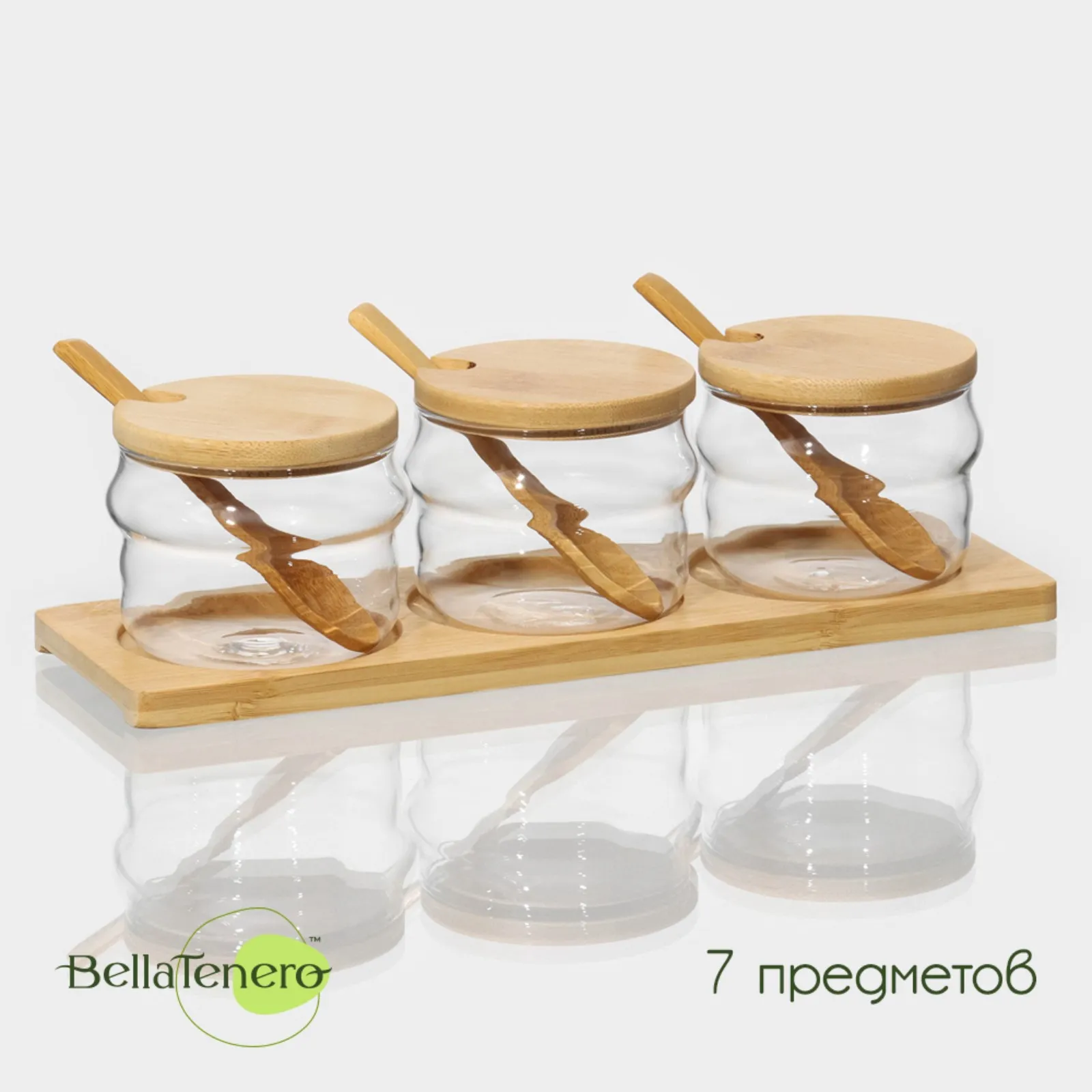 Набор банок для сыпучих продуктов на дерев подставке 7 шт "Bella Tenero"   9213622
