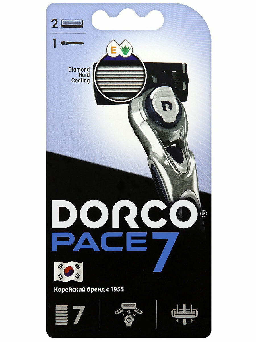 Бритва МУЖСКАЯ "Dorco Pace 7" SVA-1002 (1 шт + 2 кассеты) 7 лезвий / плав. головка / увлаж. полоса (