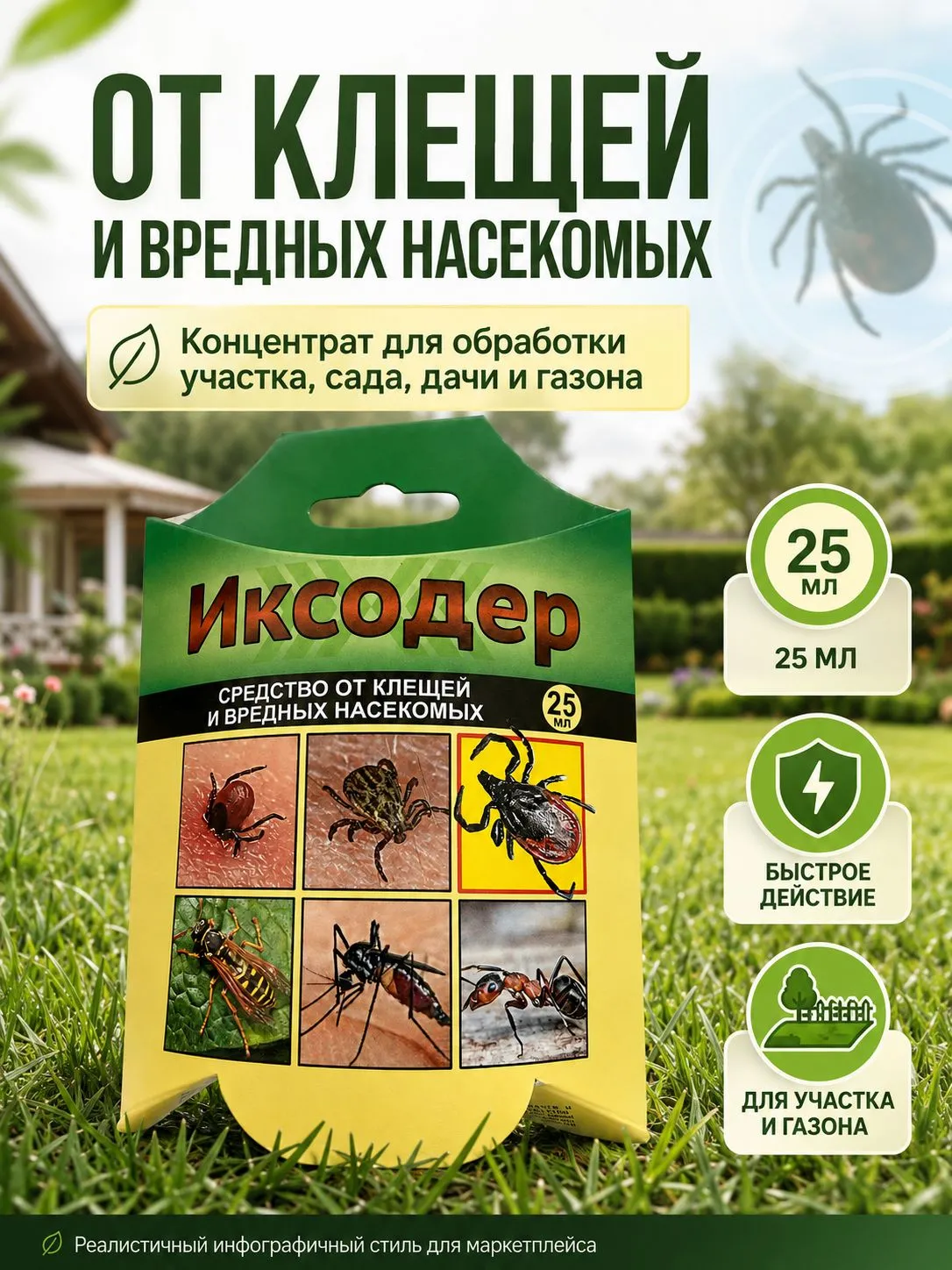Средство для обработки территории от клещей и вредных насекомых "Иксодер", флакон, 25 мл 2275890