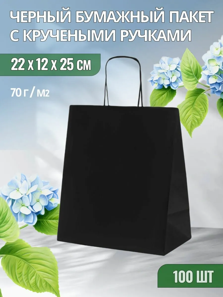 Пакет бумажный с кручеными ручками 220х120x250 мм , 80г/м2, цвет черный, БУМ60945