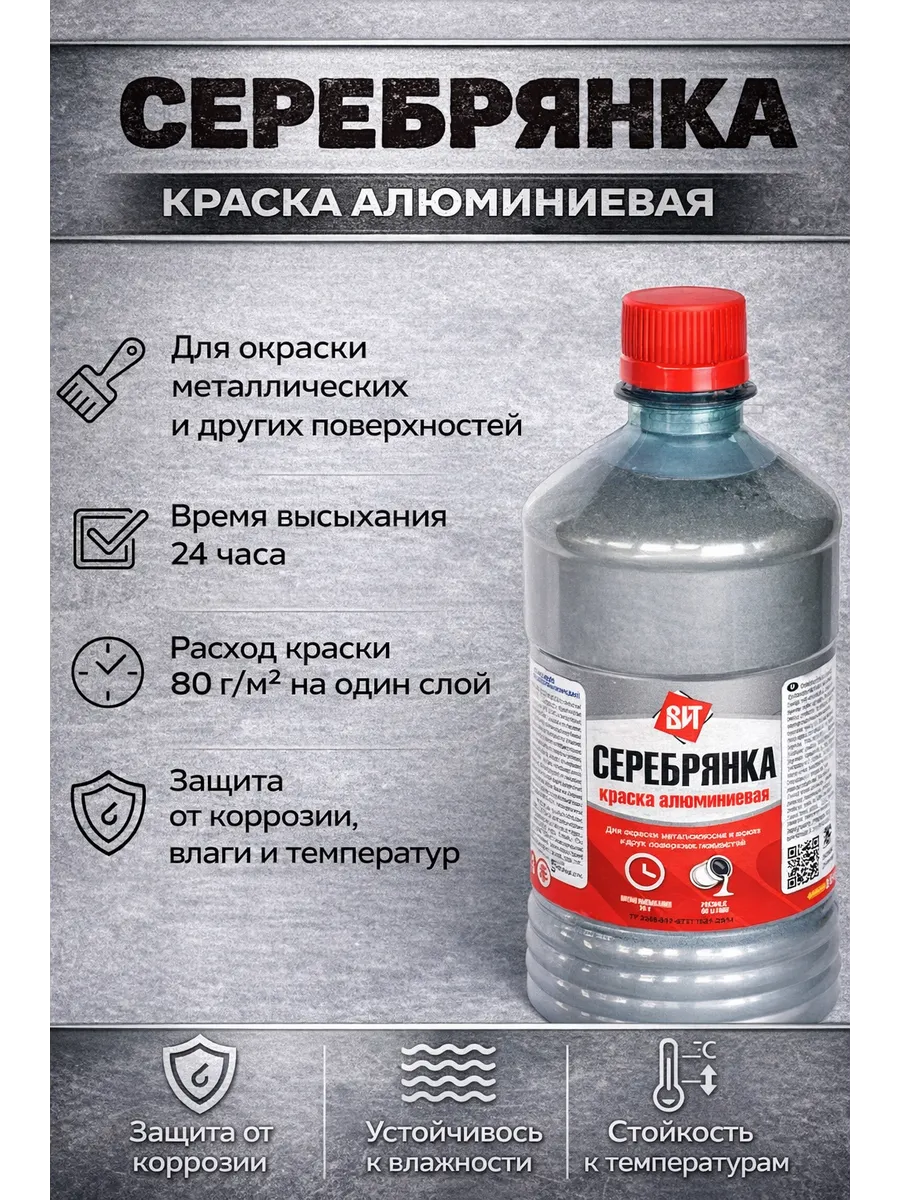 Краска алюминиевая(серебрянка) 0,5 л.Пэт Царицынские краски