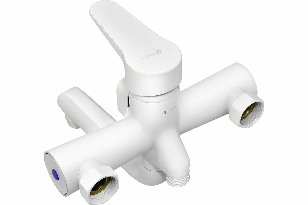 PL700-009E Смеситель для ванны с коротким литым изливом (без лейки и шланга д/д). Белый (1/20) STEM